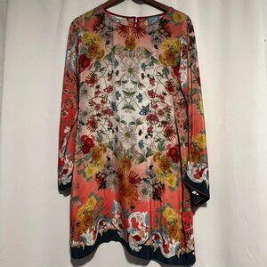 Johnny Was Floral Tunic Dress Bohemian Style 100% Silk Size M